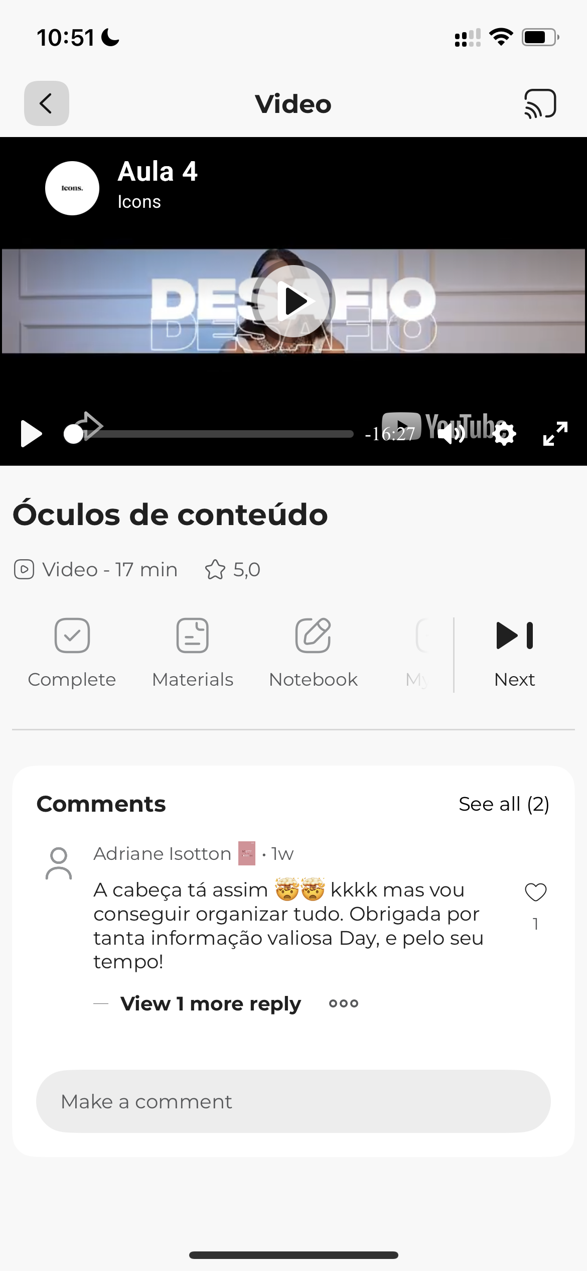 Player de aula com comentários