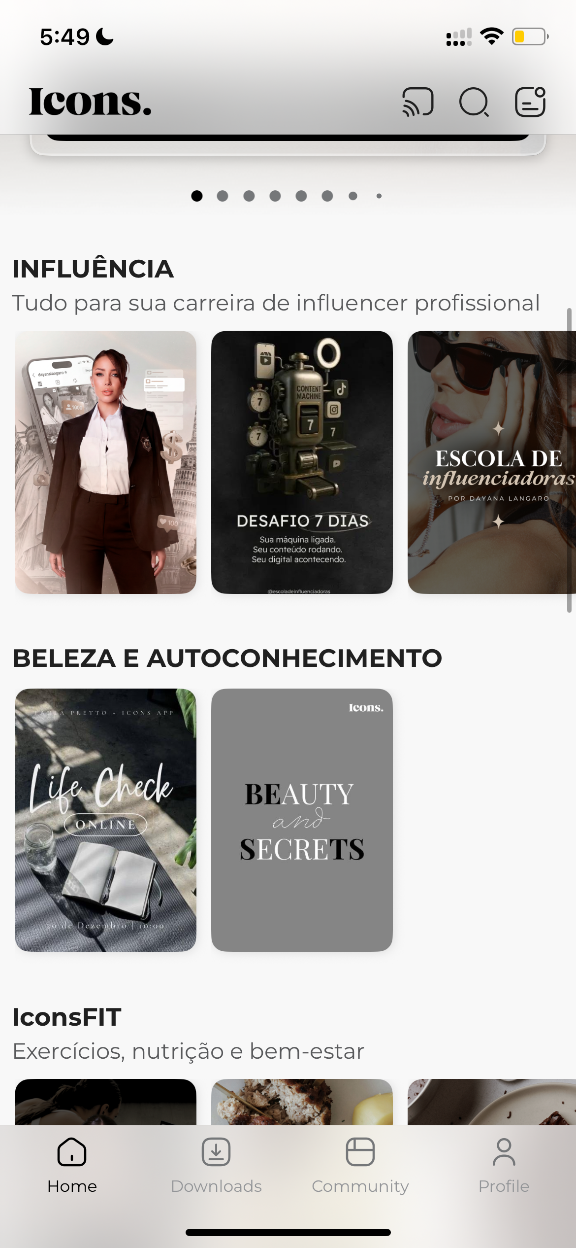 Categorias do app